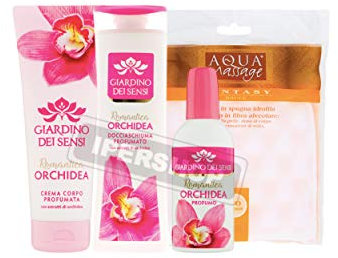 SET GIARDINO DEI SENSI ORCHIDEA : DOCCIA SCHIUMA 250ML+ PROFUMO 100ML+ CREMA CORPO + GUANTO SPUGNA