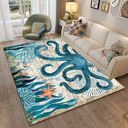 Stillshine. Meerestiere Octopus Sea Turtle Whale Gemusterter Teppich Großer bunter moderner Kindergarten-Raum Rutschfester Teppich, Kinderteppich, Wohnzimmerteppich (A1,100x160 cm)