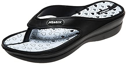JOMIX Tongs Femme Été, Sandales à Talon Compensé avec Imprimé, en Caoutchouc EVA, Confortables, Légères, Antidérapantes, pour Douche, Plage, Piscine (Noir, 37)