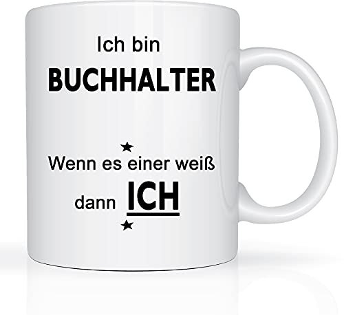 Print-Klex Berufstasse mit Buchhalter Motiv Bedruckt Buchhalter Tasse für Beruf Geschenk Kaffeebecher Geschenktasse Teetasse Arbeitstasse Arbeitsbecher mit Druck 330ml Beruf Tasse