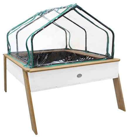 AXI Linda Hochbeet mit Gartenvlies & Gewächshaus | Hochbeet auf Stelzen für Garten/Balkon/Terrasse in Braun & Weiß