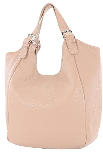 modamoda de T227 Damen Shopper Schultertasche Leder Large handmade in Italy, Farbe:Rosabeige