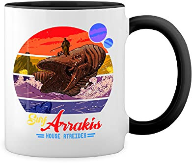 Surf Arrakis Sand Worm of Dune Weiße Tasse Mug mit schwarzen Felgen & Griff