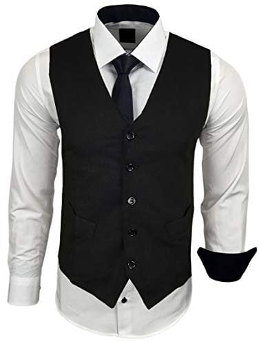 Baxboy Herren Hemd mit Weste Krawatte Anzugs Sakko Business Hochzeit Freizeit Hemden Frack Herrenweste Set wählbar B-44-HWKR, Farbe:Weiss/Schwarz, Größe:3XL