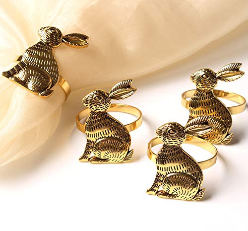 CENPEK 6pcs Easter Bunny Napkin Rings Rabbit Napkin Ring Holders Mental Table Decor for Easter New Year Thanksgiving Festival Party Banquet Dinner(Gold)