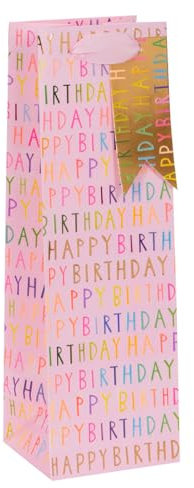 Glick Luxury Bottle Gift Bag, Happy Birthday for Her, 11 x 34 x 10cms, Pink Pink