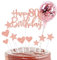 Personalised Happy Birthday Cake Toppers - Rose Gold for Women, Lady, Sign for Cake, 11p Glitter Cupcake Topper - Cake Topper for 80th Birthday Party