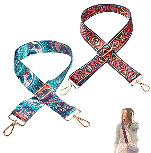 Maotrade 2 Stück Verstellbarer Schultergurt Breit 3.8cm Schulterriemen für Taschen Boho Taschengurt Damen mit Goldenem Karabiner Taschenriemen für Crossbody Canvas Handtaschen 75-135cm