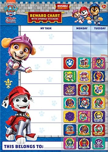 PAW Patrol Rescue Knights Reward Chart Includes 56 Sparkly Stickers, A3 Chart is Wipe-Clean