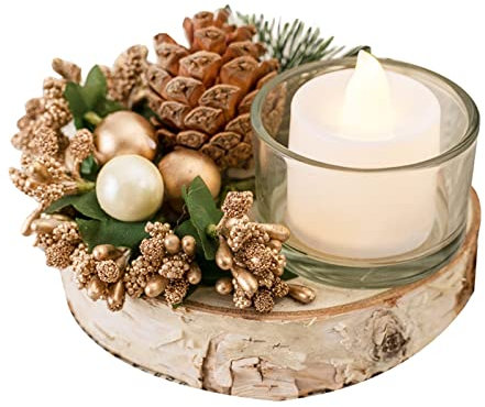 Adventskranz Modern Holz Rund, Adventskranz Kerzenhalter Mit Led Kerzen Mit Batterie, Tischdeko Kerzenständer Mit Teelichter, Advendskranzgestell Vintage Weiß, Weihnachtsdeko Innen Tisch Amerikanisch