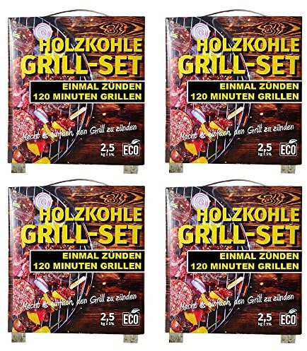 Holzkohle Grill Sets Grillkohle Grillmeister Grillset inkl. Anzünder (4 x 2,5 kg)