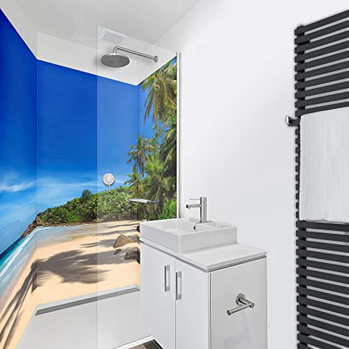 WANDFREUDE individuelle Duschrückwand Aluverbundplatte auf Maß (3 Stück - Palmen am Strand - Premium Brillant Lack) – Dusche Wandverkleidung Duschwandverkleidung Duschrückwände