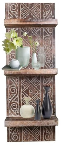 Oriental Galerie Wandregal Wandbrett mit 3 Ablagen Küchenregal Hängeregal Vintage Landhaus Shabby Chic Regal Panel Model Anisa 25 cm breit braun