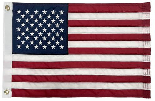 ROTERDON Bandera estadounidense de 12 x 18 pulgadas, banderas bordadas de barco de 50 estrellas para exteriores, banderas náuticas de barco de Estados Unidos con ojales de latón, pancarta de nailon