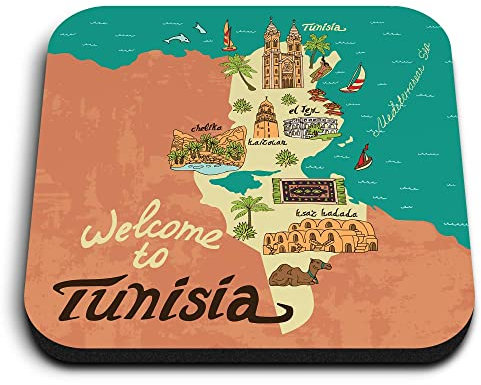 1x Square MDF Magnet 5cm - Fun Tunisia Travel Landmarks Map Europe - Fridge Locker Office Whiteboard Toolbox #58728
