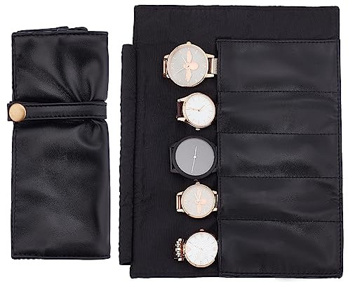 BENECREAT Custodia Da Viaggio In Pelle Nera per Orologio, L'Organizer Impermeabile per Orologi Da Viaggio Può Contenere 3 orologio Da Viaggio, Uso Quotidiano, Viaggi D'Affari