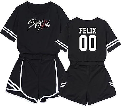 DHSPKN Stray Kids Merch T-Shirt + Hotpants Set Jisung Felix Minho Changbin Tee Unisex Tops, Felix 00, XX-Large