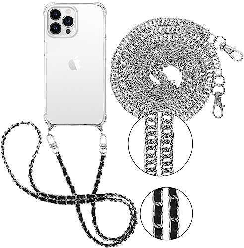 Pnakqill Cover con 2 Pezzi Cordino per Apple iPhone 13 Pro MAX 6,7, Custodia con Laccio Tracolla Collana Corda per Cellulare Stylish, Trasparente Antiurto Morbido Bumper TPU Case, Catenella 5