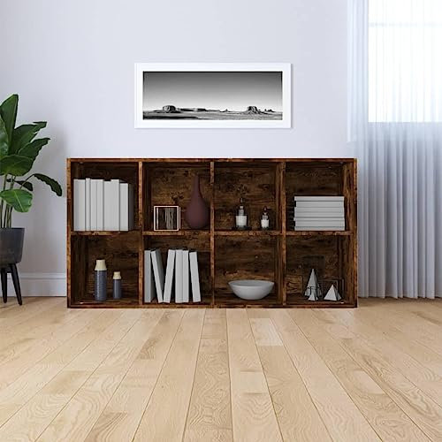 Natulvd Open Shelf Bookcase - 4 Tier Floorstanding CD/DVD Display Cabinet Rack with 8 Cube Storage, Horizontal and Vertical Adjustable, for Home Office Apartment - Oak