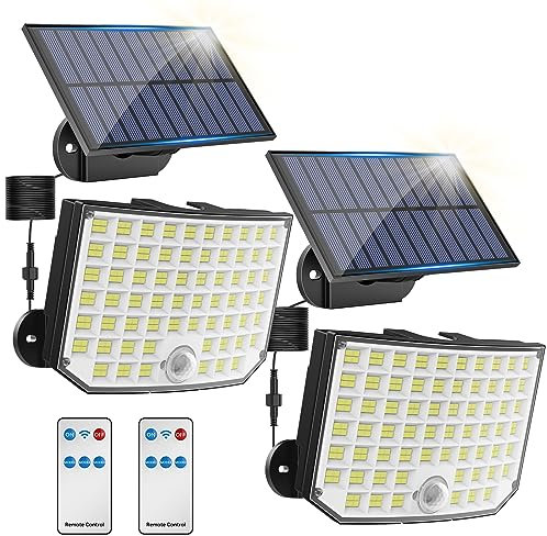 Solarlampen für Außen, Kagoling 256 LED 3 Modi Solarleuchte Aussen mit Bewegungsmelder, IP65 Wasserdichte 180°Beleuchtungswinkel Solar Wandleuchte Aussen mit 5m Kabel für Garten, Hof, Garage-2Stück