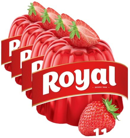 Royal Gelatina en Polvo Sabor Fresa con Vitamina C, 30% Menos Azúcares - 10 Raciones, 114 g (Paquete de 4)