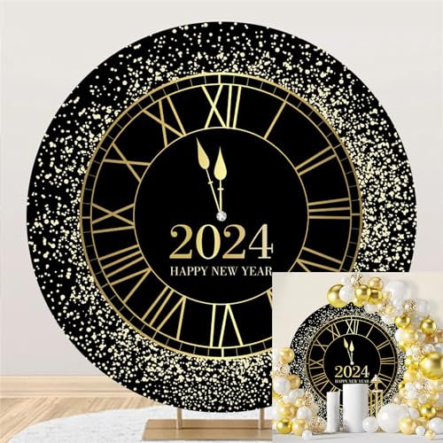 2024 Frohes Neues Jahr Hintergrund Countdown Uhr Fotografie Hintergrund 230cm Gold Dots Sparkling New Year Hintergrund Studio Photo Booth Prop