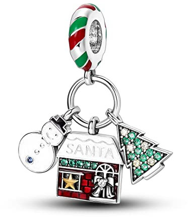 Parmuz 925 Sterling Silber Weihnachts-Charm für Armband Schneeflocke Baumeln Charm-Perlen Weihnachtsmann Schneemann Hirsch Perlen Charm Geschenk für Frauen
