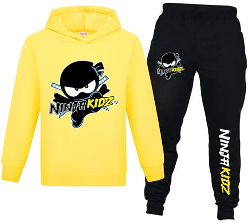 Banxidi Ninja Kidz Boys Tracksuit Hoodies Kids Sweatshirt Long Sleeve for 2-piece Sets Sportswear Clothing 2-13Years yellow-130CM