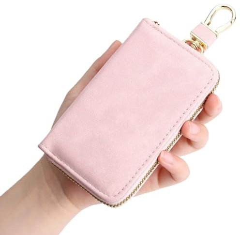 LTLSZRN Portachiavi Raccoglitore Chiave multifunzione,Borse universali per auto portachiavi per uomo donna,portafoglio portachiavi Impermeabile,Tasche e 6 Ganci (Rosa)