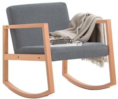 SoBuy FST93-HG Schaukelstuhl Wohnzimmer Schaukelsessel Schwingsessel Garten Relaxstuhl Rocking Chair Outdoor Belastbarkeit 114kg Hellgrau BHT ca. 66x73x75cm