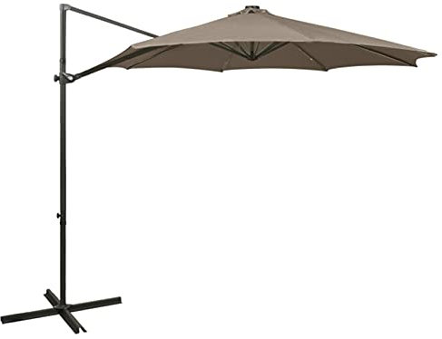 ARKEM Parasol déporté avec mât et lumières LED Taupe 300 cm,Parasol De Jardin Exterieur,Protection UV,Parasol,