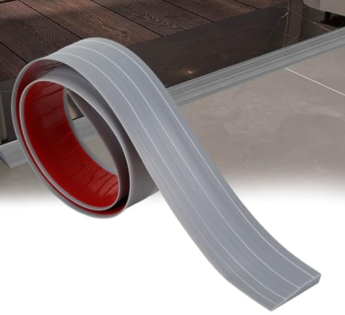 jackfru Profilé de transition, 200 cm, pour seuils de porte, bande de transition en silicone, oblique intérieure au-dessus, largeur : 5 cm, hauteur : 1 cm, pour sols, gris, 200 x 5 x 1 cm