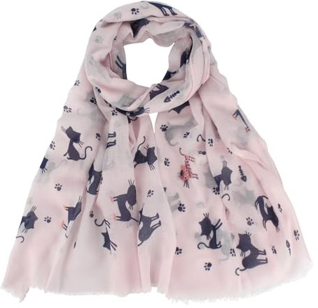 MilyaDE Sciarpa da donna in seta elegante, con impronte di gatto, leggera, con frange, orlo caldo, per donne, 70 x 180 cm, A07838-rosa, 70*180cm