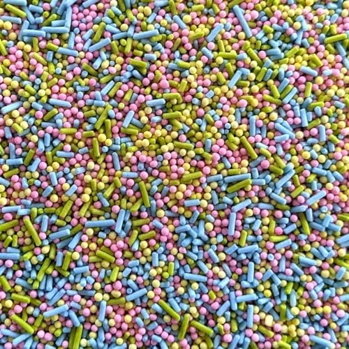 Pastel Mixed Sprinkles - 100g of Cake Sprinkles Toppers Decorations, Pink Yellow Blue Green 100s 1000s Strands