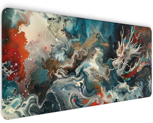 Gaming Mauspad XXL - 4 mm Premium-Dicke, Ultra-Glatte Oberfläche, Mousepad mit vernähten Rändern, rutschfest - stylisch & langlebig für Dein Gaming Setup (Chinese Dragon, 900 x 400 x 4 mm)