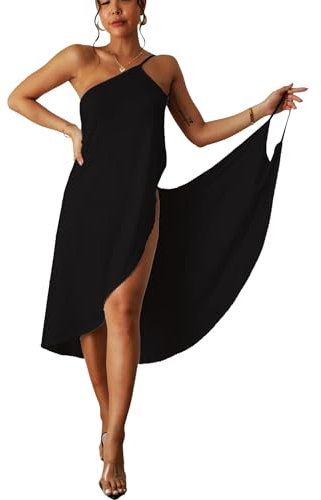 Paréo de Plage Femme Robe Portefeuille Bretelles Dos Nu Cache-Maillots Col en V Serviette Bikini Cover Up pour la Plage Ou La Piscine（Noir）