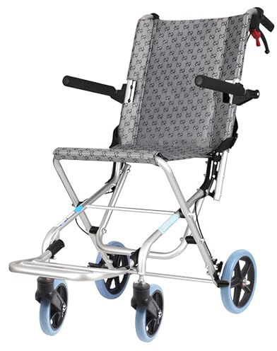 DYHQQ Fauteuil Roulant De Transport Portatif En Aluminium Avec Frein À Main, Fauteuil Roulant De Transport Pliable Léger Pour Les Personnes Âgées Et Les Enfants