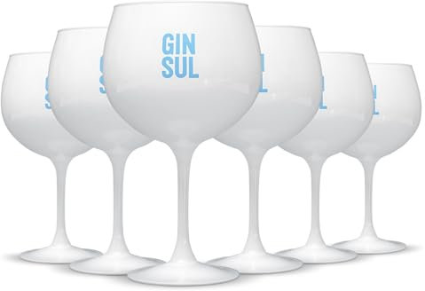 Gin Sul – Gingläser 6er-Set - Weisse Gin-Tonic-Ballon-Gläser mit Aufdruck - Hochwertige, spülmaschinenfeste, bauchige Copo-Gläser für Drinks, Aperitifs, Cocktails - 19,5 x 10,9 cm - 620 ml