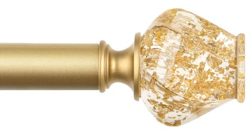 HOTOZON Golden Gardinenstange 80 bis 365 cm, ausziehbare Vorhangstange für Wohnzimmer, Schlafzimmer, Esszimmer, Küche und Büros, Lichtdurchlässige Endstücke mit Goldfolien, Teleskop bis Struktur