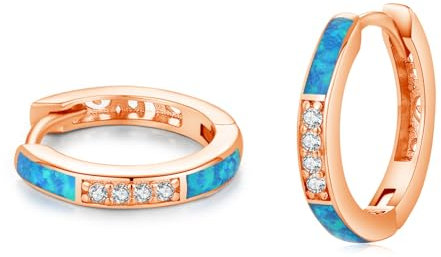 ZIPPICE Opal Ohrringe Damen Kleine Creolen Silber 925 Roségold Ohrringe Creolen Blau Opal Schmuck Geschenke für Damen Frauen Ehefrau Mädchen Mama