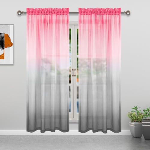 Odot Rideau Voilage Semi Occultant Salon, Couleur Dégradée Rideaux Voilages Passe Tringle Rideaux Voile Semi Transparent 1 Pièce Rideau Occultant Fenêtre pour Chambre (132x213cm,Rose Gris)