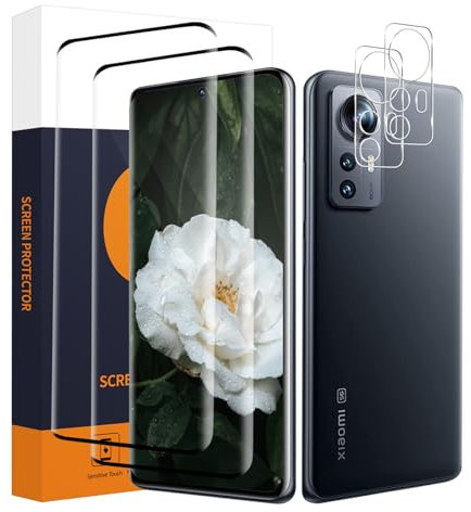 Carantee Schutzfolie für Panzerglas für Xiaomi 12/12X 5G, 2+2 Stück 9H Härte Kratzfest Xiaomi 12 Displayschutzfolie+Kameraschutz, Wasserdicht, Anti-Staub, Ultra klar Xiaomi 12X Schutzglas