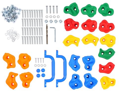 KAPIPALA 20 Stück Kinder Klettergriffe mit Blauem Griff und Befestigungsmaterial Mehrfarbig Klettersteine Kinder Outdoor für Kindergärten Einkaufszentren Hauswände Schaukeln