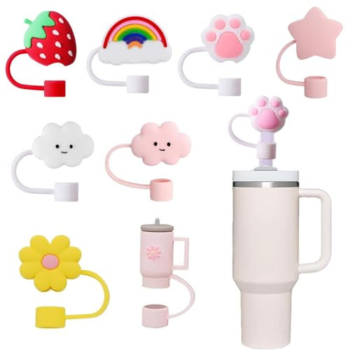8 Pièces Couvercles de Paille pour Tasse Stanley, 10mm Anti-Poussière et Anti-Fuite Embouts de Paille, Réutilisables Couvre Paille en Silicone, Portable Accessoires pour Gobelet Stanley Cup 40/30oz