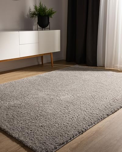 benuta Basic Hochflorteppich Teppich Wohnzimmer Sohari - Hellgrau 60x120 cm - Minimalistischer Look - Weich & Waschbar - Für Schlafzimmer, Flur oder Esszimmer - Geeignet für Fußbodenheizung