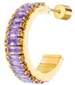 Einzelner Ohrring Creolen Tennis Zirkonia Baguette 31OR0004G-P, 1.9 cm, Edelstahl, Zirkonia