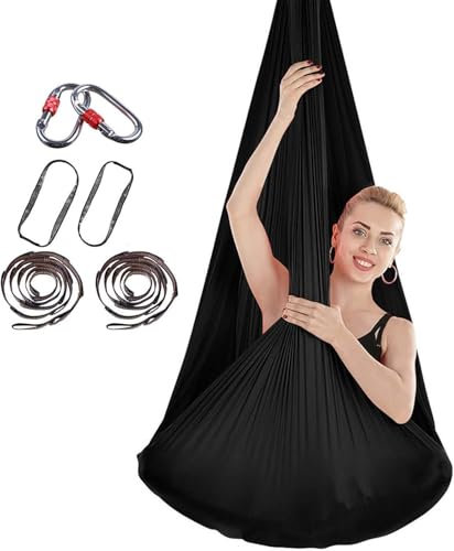PRMTYUP Aerial-Yoga-Handtuch, DIY-Premium-AusrüStung Yoga-Tuch, Elastisches Anti-Schwerkraft-Yoga-Set Mit HäNgematte Mit StoffzubehöR, Verstellbare Yoga-HäNgematte,013,5m