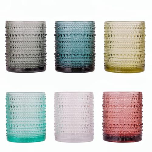 TRESV Set de 6 Vasos Colores o Transparente, Vaso de Cristal agua de 350 ml, Vaso de Agua y Bebidas, Aptos para Lavavajillas (6 Colores)