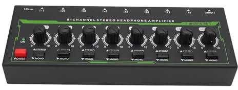 Amplificador de Auriculares de 8 Canales, Metal Portátil con Ajuste de Volumen, Luces de Respiración RGB, para Studio Home KTV Ear Player, con Salida Versátil, Divisor de