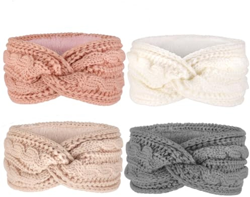 DRESHOW Damen Warm Gestricktes Stirnband Winter Ohrenwärmer Gehäkelte Kopfwickel Dickes Fleecefutter Haarbänder